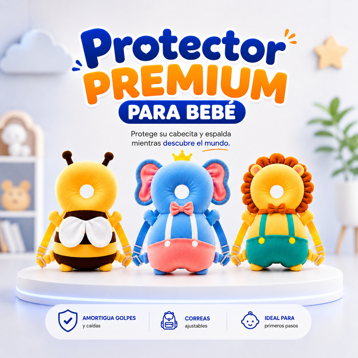 Protector Premium para Bebé - diseños abeja, elefante y león
